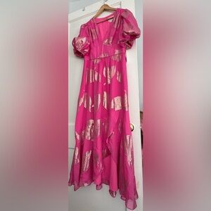 Shoshanna Fuchsia and Metallic Asymmetrical Dress